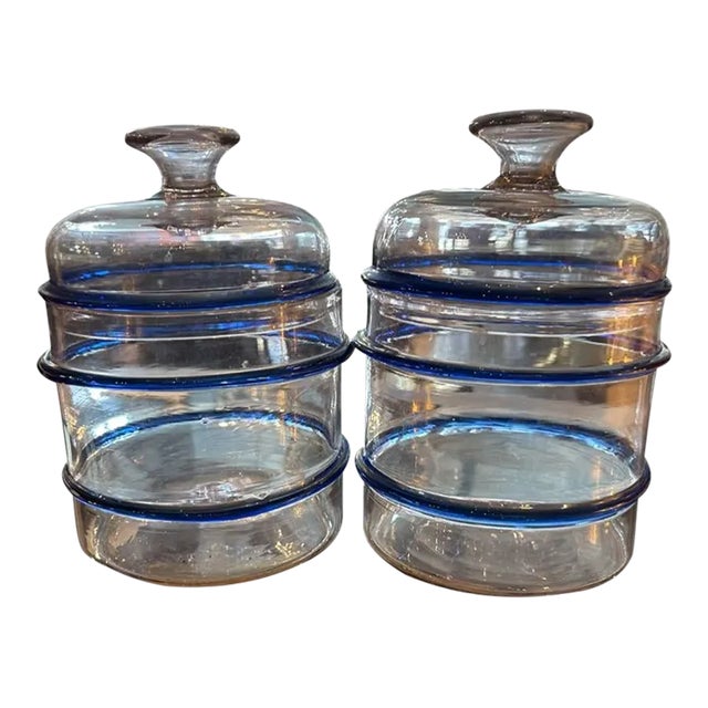 Pair of 19th Century Bakewell Glass Covered Jars For Sale