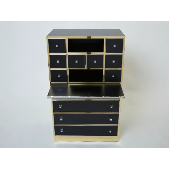 Black 1970s Vintage Michel Pigneres Brass Chrome Black Cabinet Secretaire For Sale - Image 8 of 13