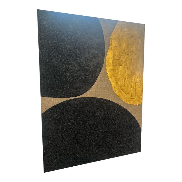 Gold and Carbon Painting on Spanish Linen Minimalist Painting, "Bounce For Sale