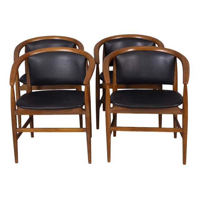 Vintage Wood and Leather Chairs from Isa Bergamo, 1960s, Set of 4 For Sale