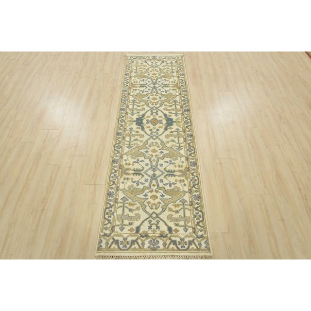 Tribal Oushak Runner 2’7” X 7’11” Ivory Wool Tribal Hand-Knotted Oriental Rug For Sale - Image 3 of 12