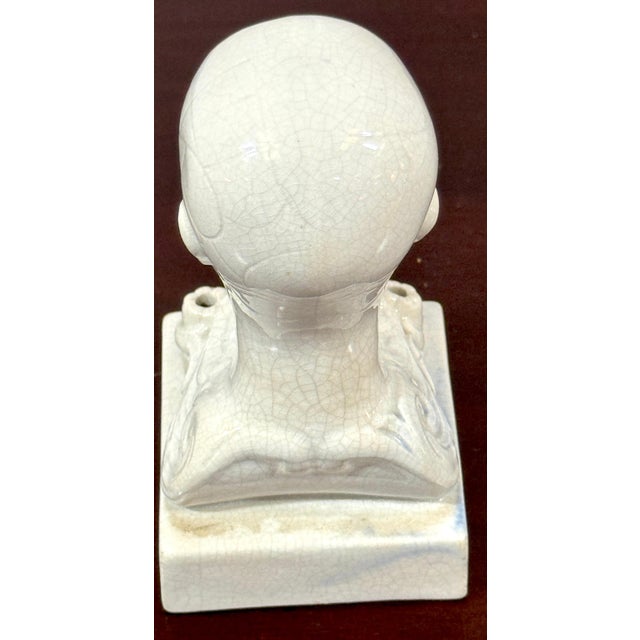 Victorian 19th Century Staffordshire Creamware Phrenology Head Inkwell, Stamped “55” For Sale - Image 3 of 13