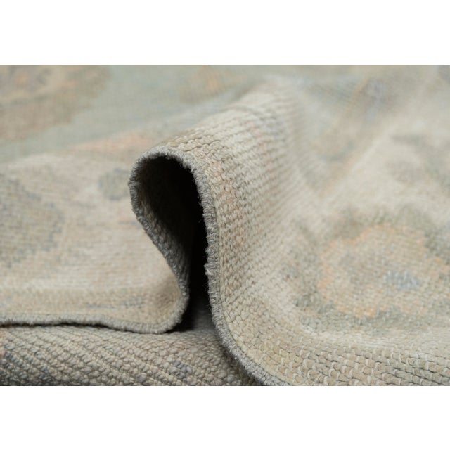 Early 21st Century Turkish Oushak Rug Green and Blush Floral Handwoven Wool Rug 4' X 6' For Sale - Image 5 of 9