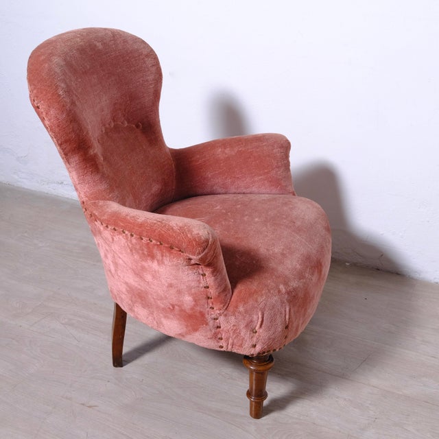 1920s Antique Italian Armchair in Pink Velvet, 1920s For Sale - Image 5 of 13