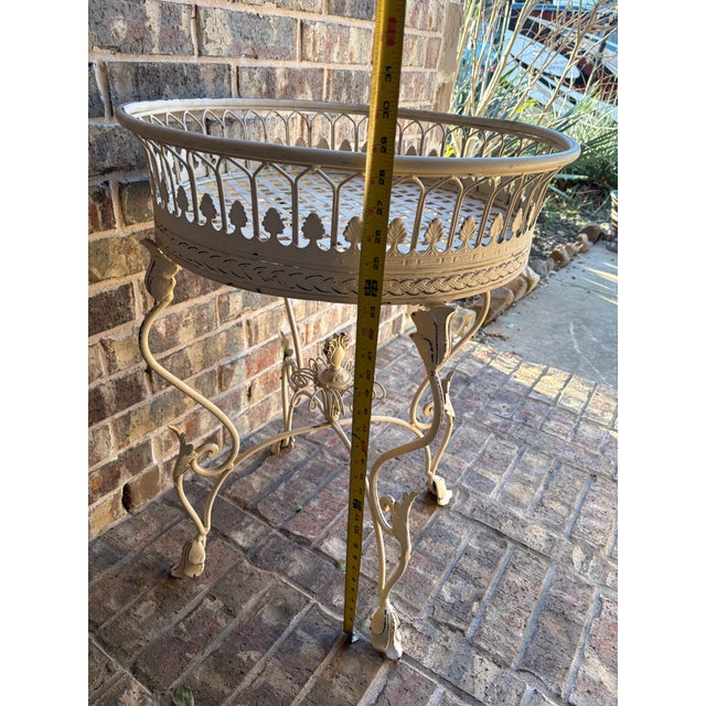 Vintage French Provincial Wrought Iron Round Plant Stand With Gallery Rim For Sale - Image 11 of 11