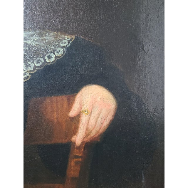 Antique 19th Century American Folk Art Oil Painting Portrait of a Woman in Black For Sale - Image 9 of 17