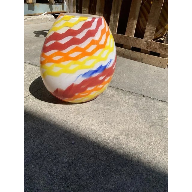 Wood Abstract Vase in Milky White Murano Glass with Colored Reeds from Simoeng For Sale - Image 7 of 10