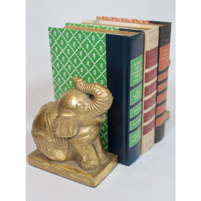 Vintage Boho Chic Golden Gilt Metal Elephant Bookends For Sale In Tulsa - Image 6 of 8