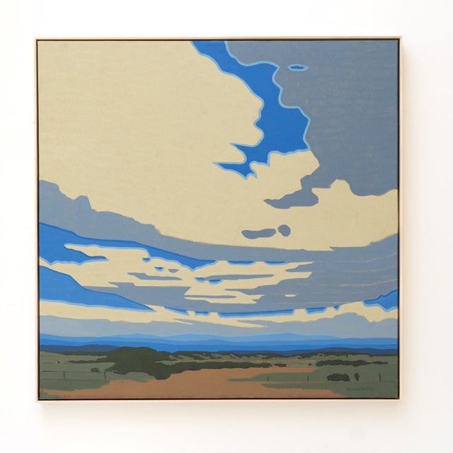 Bluffs West, 2024 presents a vast landscape dominated by sweeping skies and rolling hills. The interplay of bold,...