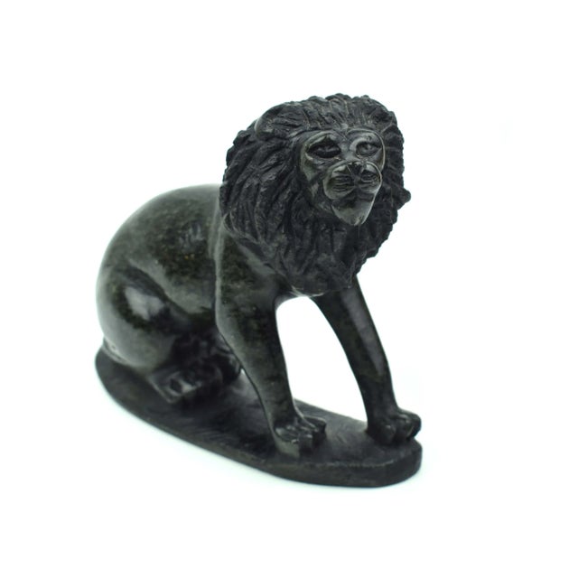 Mid-Century Modern Mid 20th Century Handcrafted Solid Stone Sitting Lion Figurine on Base For Sale - Image 3 of 9