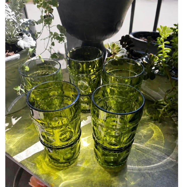 MCM Vintage Pressed Glass Thumbprint Tumbler Retro For Sale - Image 11 of 12