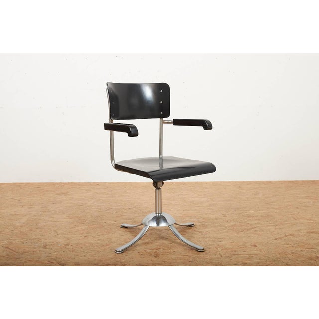 Metal Swivel Desk Chair with Molded Plywood Seat and Back by Rudolf Vichr for Vichr a Spol, Prague, Former Czechoslovakia, 1930s For Sale - Image 4 of 13
