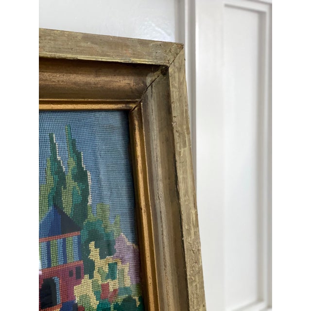 Vintage 1960s Gilt-Framed Needlepoint Landscape Artwork - a Pair For Sale - Image 10 of 11