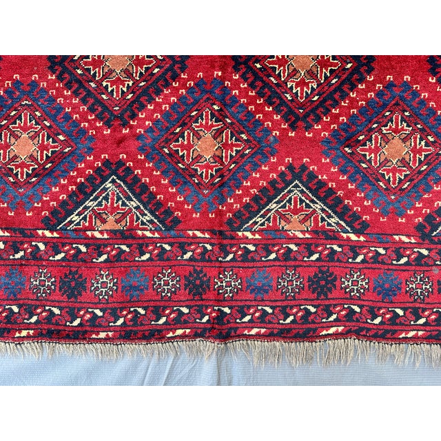 Hand-Knotted Crimson Red and Navy Blue Allover Geometric Wool Area Rug, 6'9" X 4'10" For Sale - Image 10 of 11