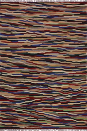 Abstract Kilim Hand-Woven Wool Rug - 4′10″ × 6′8″