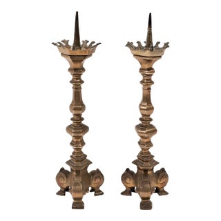 Pair of Gothic Style Candlesticks, England, 19th Century For Sale