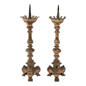 Pair of Gothic Style Candlesticks, England, 19th Century