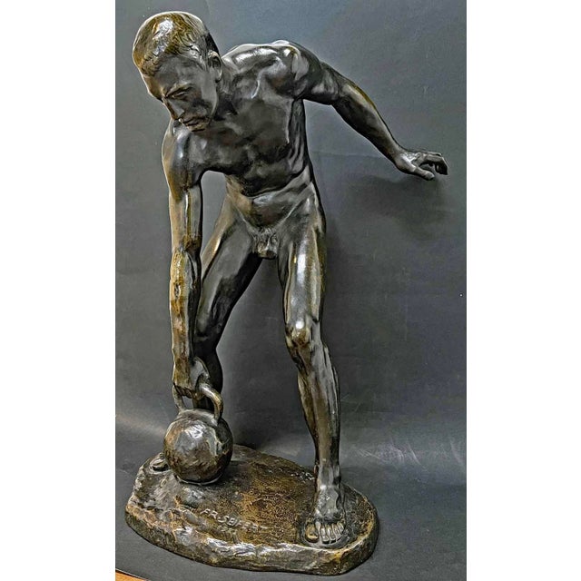 Figurative 1920s Bronze, Male Athlete With Kettlebell, by Franz Seifert. For Sale - Image 3 of 4