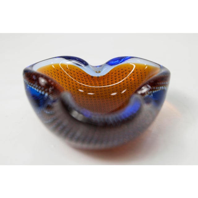 Orange, Blue and Clear Bubble Murano Glass Ashtray, 1960 For Sale - Image 13 of 15