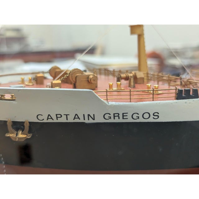 Rare Museum Quality Tanker Ship Model in Display Case Titled "Mv Captain Gregos" For Sale - Image 18 of 18