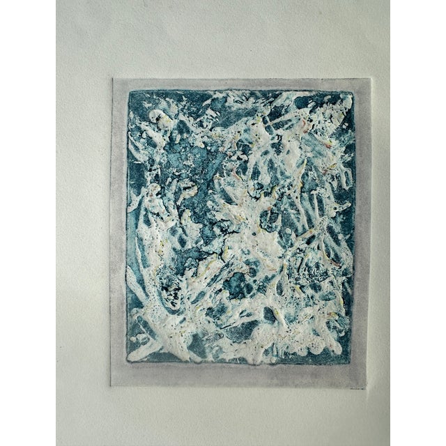 Abstract 1970s Pair of Small Blue Abstract Block Prints For Sale - Image 3 of 7