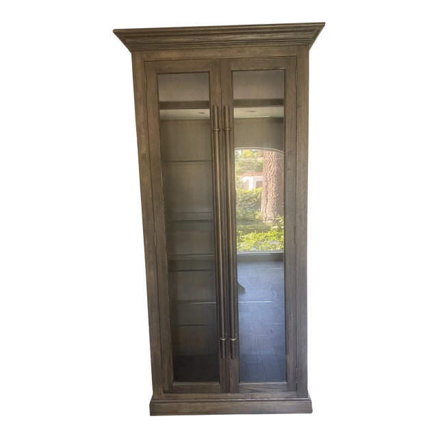 Restoration Hardware Modern 20th C English Brass Bar Pull Glass Double Door Cabinet Chairish