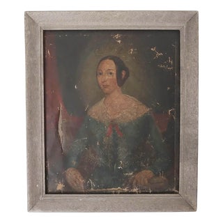 Primitive Portrait of a Girl, 1820, Oil on Canvas For Sale