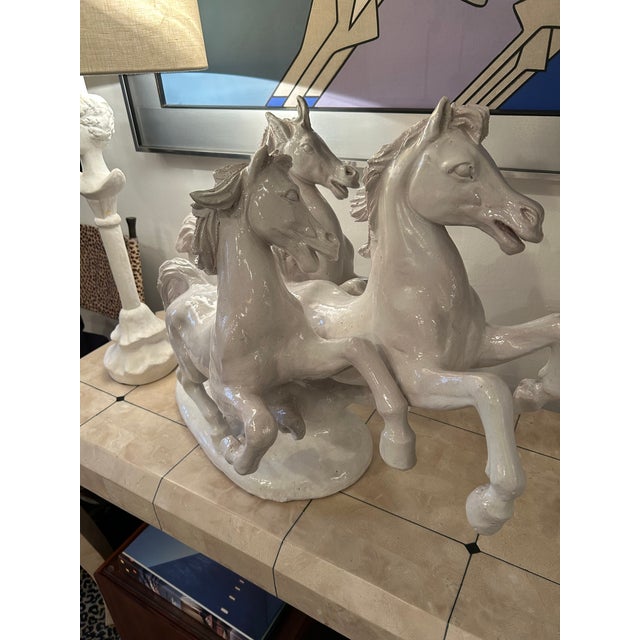 Large Glazed Terracotta Sculpture of Galloping Horses For Sale In Philadelphia - Image 6 of 14