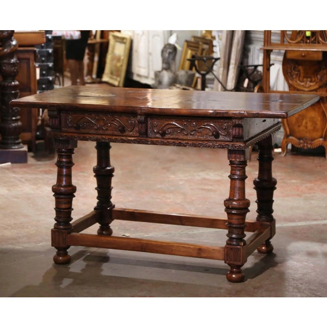 Mid-18th Century Spanish Louis XIII Carved Walnut Library Console Table Desk For Sale - Image 13 of 13