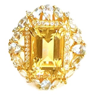 Bochic Capri Vintage Lemon Topaz & Sapphire Ring, 18K Gold & Silver For Sale