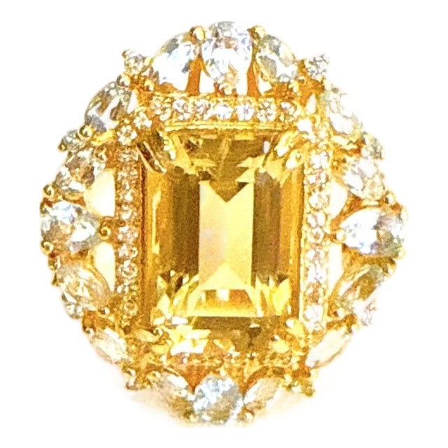 Bochic Capri Vintage Lemon Topaz & Sapphire Ring, 18K Gold & Silver For Sale