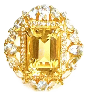 Bochic Capri Vintage Lemon Topaz & Sapphire Ring, 18K Gold & Silver
