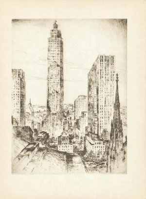 "Radio City" (30 Rock) 1939 New York Etching by Anton Schutz