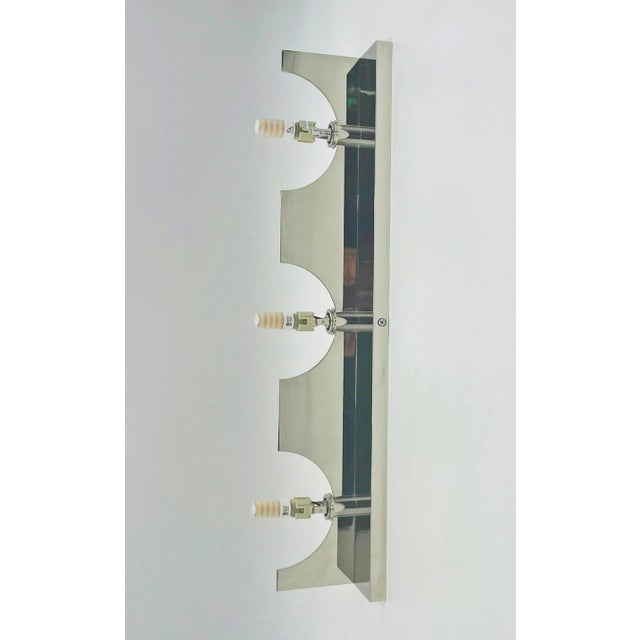 Modern Chrome 3-Globe Wall Sconce or Vanity Light, Frosted Glass Shades For Sale - Image 13 of 15