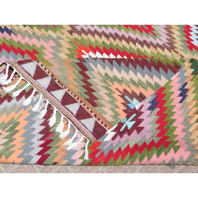 Mid 20th Century Handmade Turkish Antalya Kilim Diamond Design Area Rug For Sale - Image 4 of 11