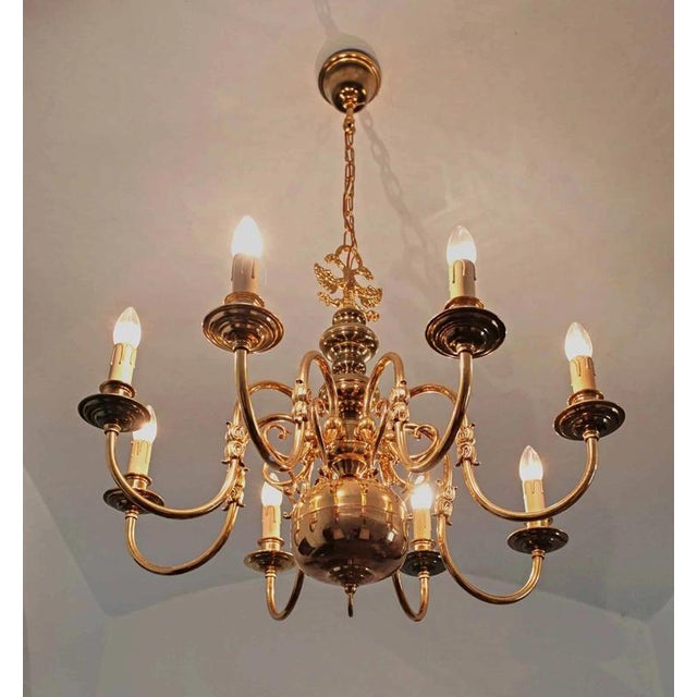 2000 - 2009 Dutch Gilt Brass 8-Armed Chandelier For Sale - Image 5 of 6