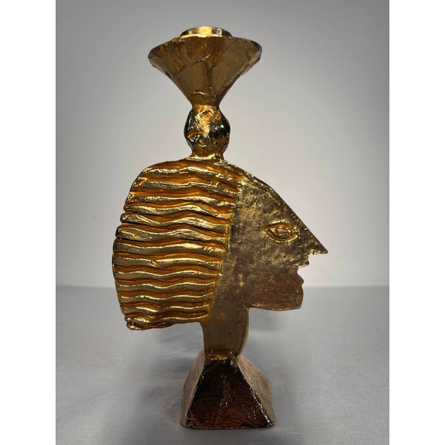 Gold Casenove Pierre, Pierre Casenove (1943) for Fondica, Candlestick Sculpture with Stylized Face, France 1994, 1994, Bronze For Sale - Image 8 of 9