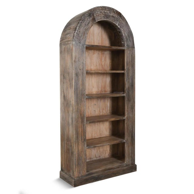 Solid salvaged wood bookcase with elegant simple arch design. Features a charcoal wash finish adds to the texture of the...