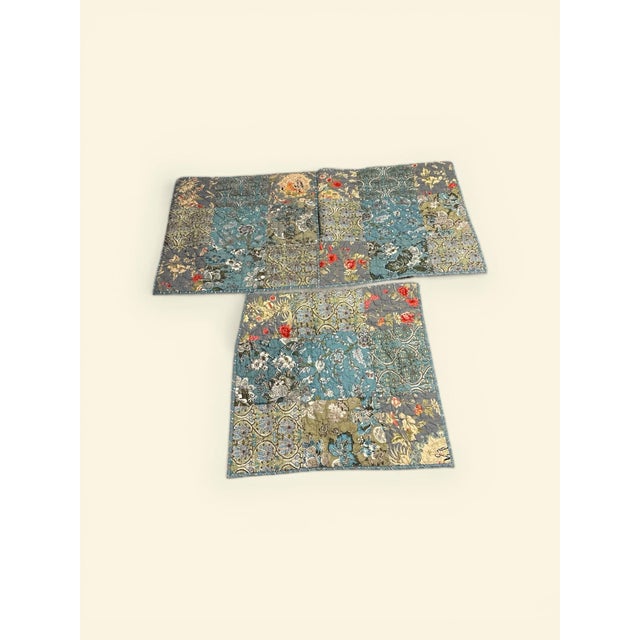 Pack of 3 Euro Shams 24x24 Blue Floral Vintage 1980s For Sale - Image 4 of 12