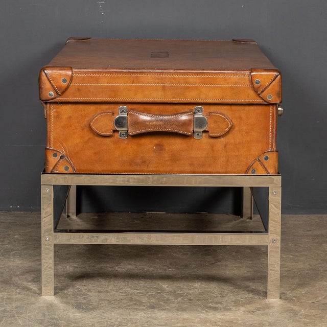 1910s English Leather Trunk on Metal Stand, 1910s For Sale - Image 5 of 18