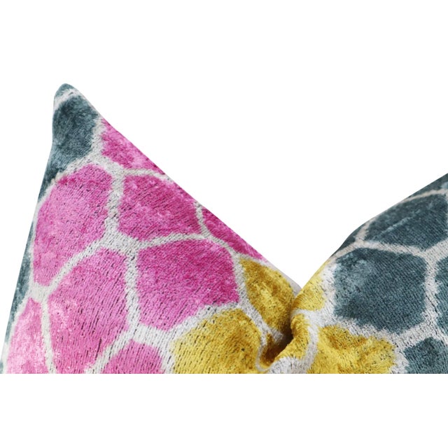 Contemporary Gold Gray Pink Velvet Throw Pillow & Down Insert For Sale - Image 10 of 12