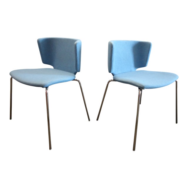 Spain Mark Krusin Modern Coalesse Wrapp Stackable Blue Guest Chairs A Pair