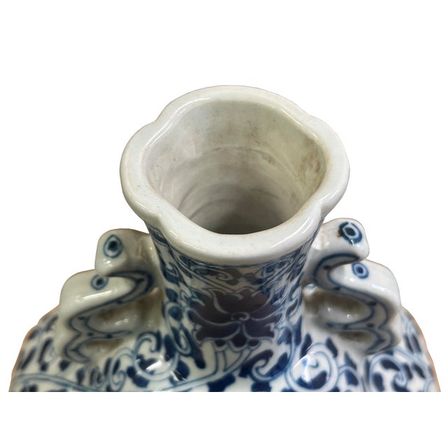 Chinese Blue White Porcelain MoonFlask Scenery Graphic Art Vase For Sale - Image 11 of 15