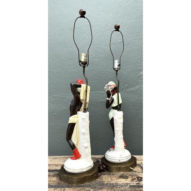 Vintage Mid Century Modern Glazed Ceramic Roma Lamps - A Pair For Sale - Image 9 of 12