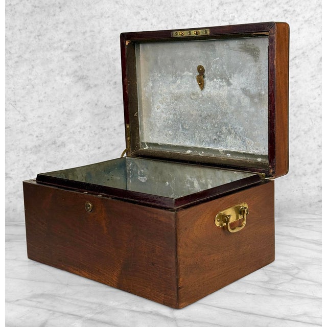 Antique English Benson & Hedges Mahogany Metal Lined Cigar Tobacco Humidor Box For Sale - Image 6 of 15