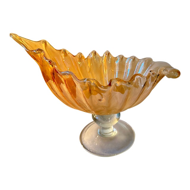 Vintage Glass Arte Glass Pedestal Bowl Murano Style For Sale