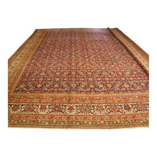 Antique Large Square Navy Blue and Rust All Over Pattern Malayer Rug For Sale