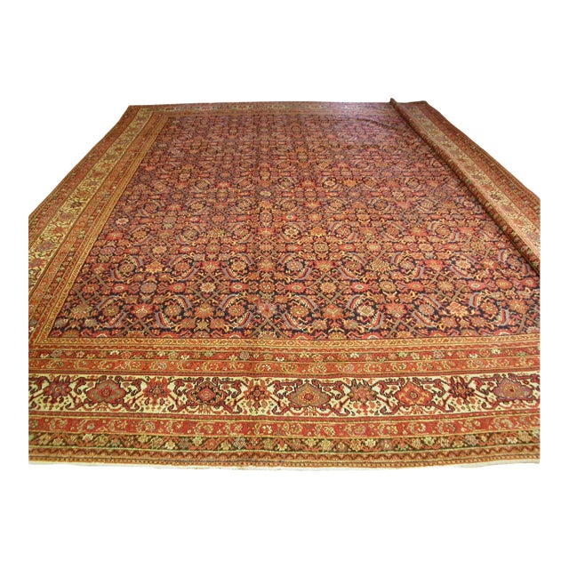 Antique Large Square Navy Blue and Rust All Over Pattern Malayer Rug For Sale