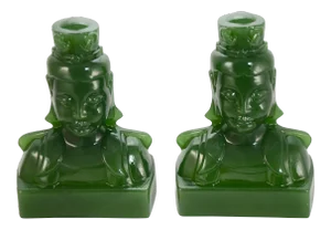 Mid 20th Century Jade Glass Imperial Bookends-a Pair
