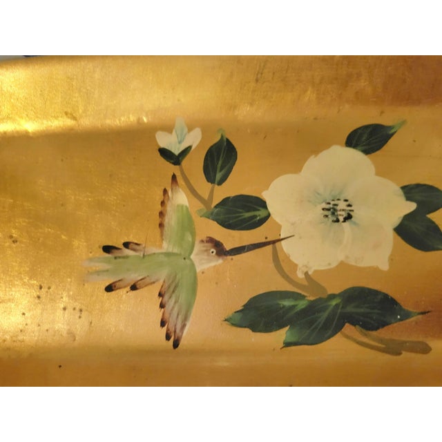 W. Baumann & Co. Vintage Baum Brothers Gold Leaf Chinoiserie Bird Floral Trinket Catchall Tray For Sale - Image 4 of 5
